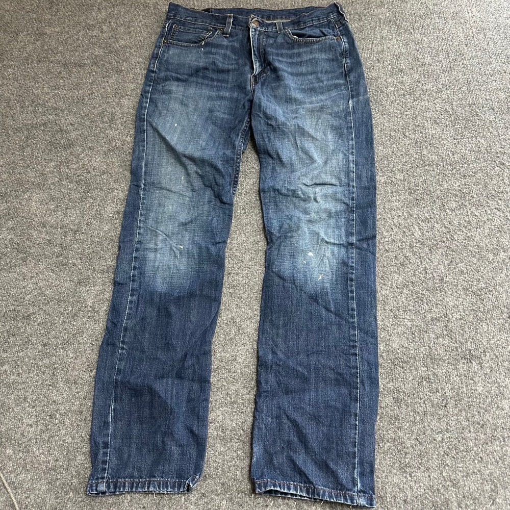 Levis Jeans Mens Size 34x32 Blue 514 Straight Fit Denim Medium Wash Stained Good